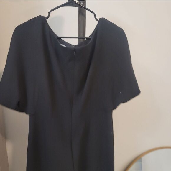 Lela Rose Black Ottoman Cape Sleeve Wide Leg Jumpsuit Romper 8 - Picture 7 of 12